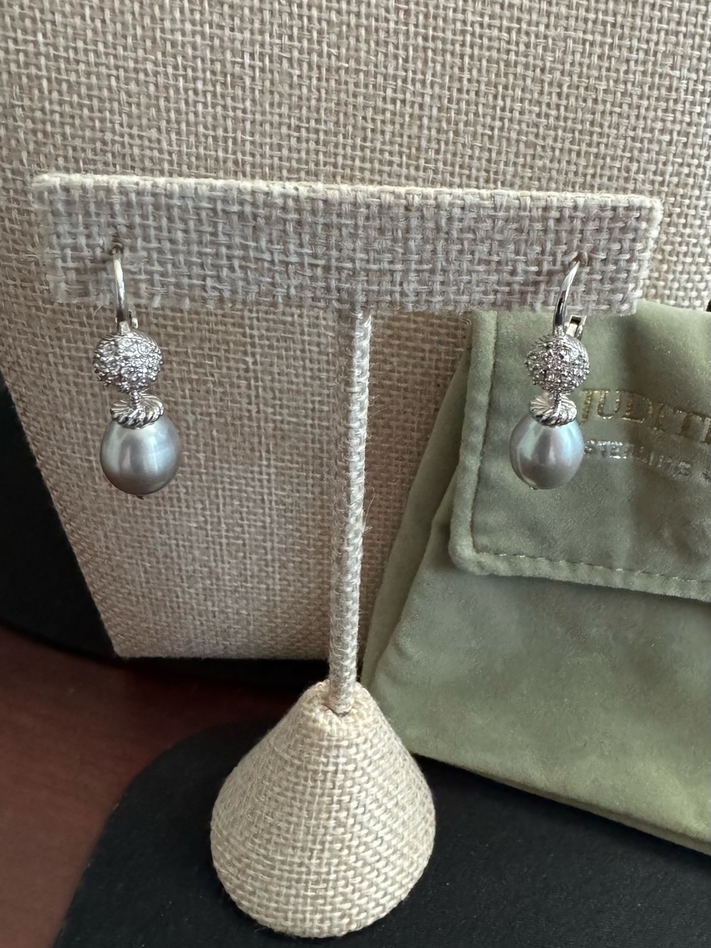 Judith Ripka Sterling Silver Gray Pearl Drop Earrings with Diamonique Accents - Picture 8 of 8